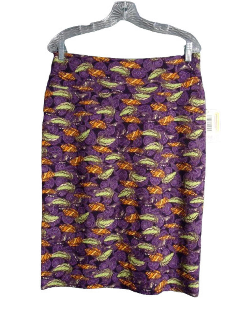 LuLaRoe Cassie Pencil Skirt Stretch Colorful Multicolored Feather Print Large
